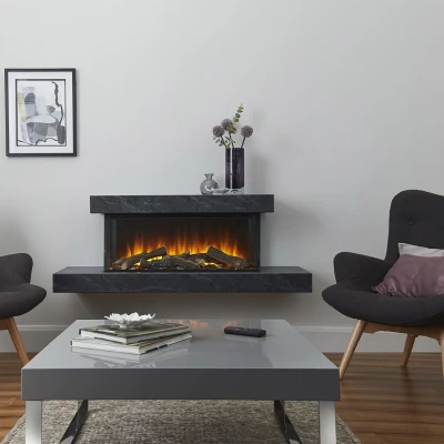 Brockenhurst 1200 Grå Marmor vægmonteret elektrisk pejsesæt med tre-sidet flammeudsigt