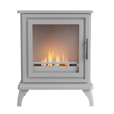 ScandiFlames Nashville - Fritstående bioethanol pejs i brændeovnsdesign og hvid finish