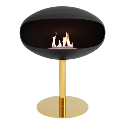 Cocoon Fires Pedestal sort med messing fod fritstående biopejs
