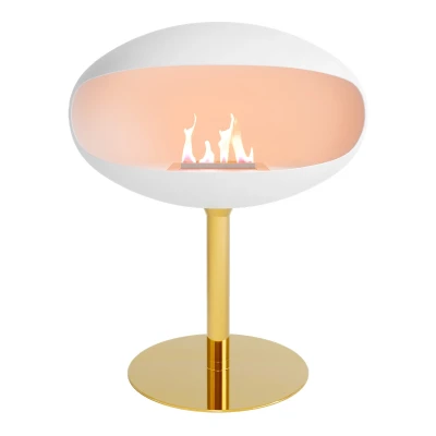 Cocoon Fires Pedestal fritstående biopejs i hvid med messingfod