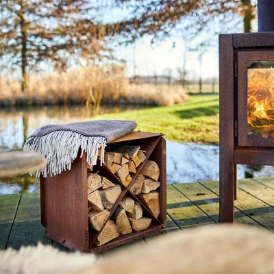 Corten stål brændeopbevaring BloX Brændeopbevaringsmodul i corten stål