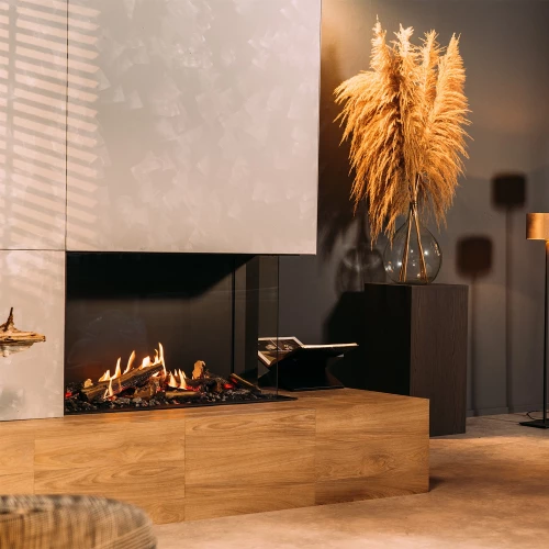 Faber MatriX Hybrid 1050/650 II indbygget hjørne-gaspejs i sort med app-styring og fjernbetjening